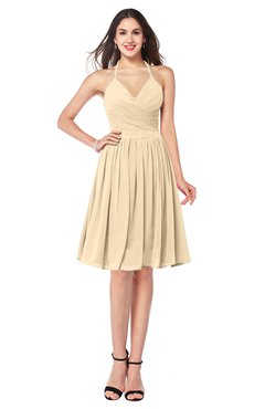 ColsBM Maleah Apricot Gelato Modern A-line Halter Half Backless Knee Length Ruching Plus Size Bridesmaid Dresses