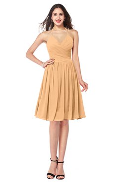 ColsBM Maleah Apricot Modern A-line Halter Half Backless Knee Length Ruching Plus Size Bridesmaid Dresses