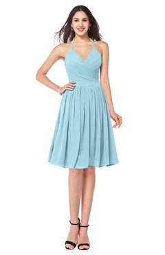 ColsBM Maleah Aqua Modern A-line Halter Half Backless Knee Length Ruching Plus Size Bridesmaid Dresses