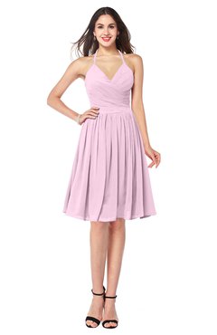ColsBM Maleah Baby Pink Modern A-line Halter Half Backless Knee Length Ruching Plus Size Bridesmaid Dresses