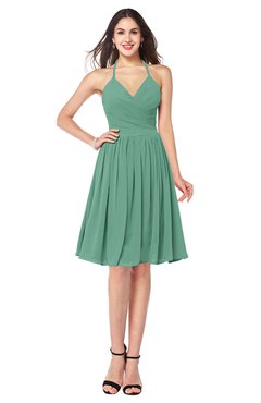 ColsBM Maleah Beryl Green Modern A-line Halter Half Backless Knee Length Ruching Plus Size Bridesmaid Dresses