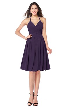ColsBM Maleah Blackberry Cordial Modern A-line Halter Half Backless Knee Length Ruching Plus Size Bridesmaid Dresses
