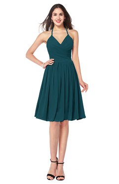 ColsBM Maleah Blue Green Modern A-line Halter Half Backless Knee Length Ruching Plus Size Bridesmaid Dresses