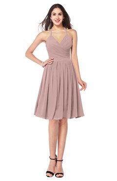 ColsBM Maleah Blush Pink Modern A-line Halter Half Backless Knee Length Ruching Plus Size Bridesmaid Dresses