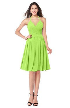 ColsBM Maleah Bright Green Modern A-line Halter Half Backless Knee Length Ruching Plus Size Bridesmaid Dresses