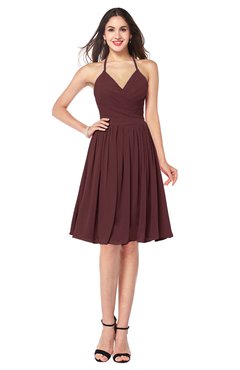 ColsBM Maleah Burgundy Modern A-line Halter Half Backless Knee Length Ruching Plus Size Bridesmaid Dresses