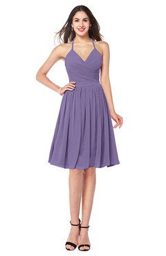 ColsBM Maleah Chalk Violet Modern A-line Halter Half Backless Knee Length Ruching Plus Size Bridesmaid Dresses