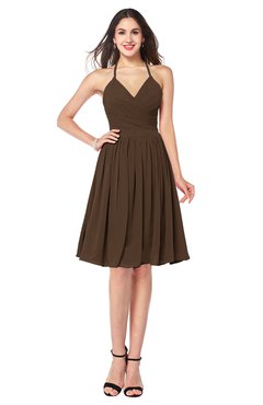 ColsBM Maleah Chocolate Brown Modern A-line Halter Half Backless Knee Length Ruching Plus Size Bridesmaid Dresses