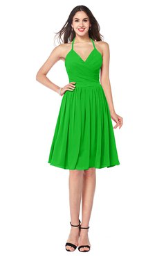 ColsBM Maleah Classic Green Modern A-line Halter Half Backless Knee Length Ruching Plus Size Bridesmaid Dresses