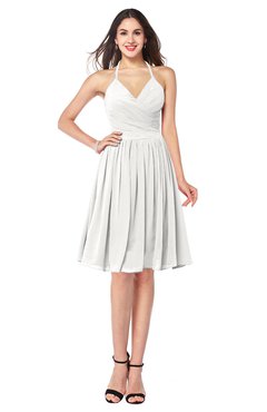 ColsBM Maleah Cloud White Modern A-line Halter Half Backless Knee Length Ruching Plus Size Bridesmaid Dresses