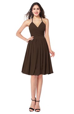 ColsBM Maleah Copper Modern A-line Halter Half Backless Knee Length Ruching Plus Size Bridesmaid Dresses