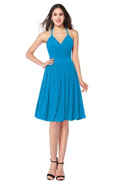 ColsBM Maleah Cornflower Blue Modern A-line Halter Half Backless Knee Length Ruching Plus Size Bridesmaid Dresses