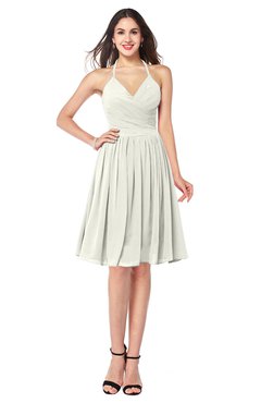 ColsBM Maleah Cream Modern A-line Halter Half Backless Knee Length Ruching Plus Size Bridesmaid Dresses