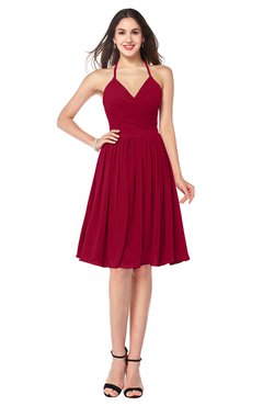 ColsBM Maleah Dark Red Modern A-line Halter Half Backless Knee Length Ruching Plus Size Bridesmaid Dresses
