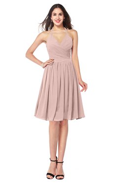 ColsBM Maleah Dusty Rose Modern A-line Halter Half Backless Knee Length Ruching Plus Size Bridesmaid Dresses
