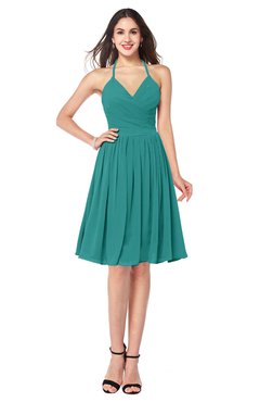 ColsBM Maleah Emerald Green Modern A-line Halter Half Backless Knee Length Ruching Plus Size Bridesmaid Dresses