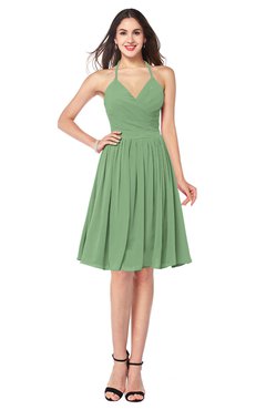 ColsBM Maleah Fair Green Modern A-line Halter Half Backless Knee Length Ruching Plus Size Bridesmaid Dresses