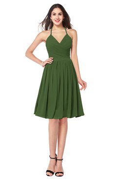 ColsBM Maleah Garden Green Modern A-line Halter Half Backless Knee Length Ruching Plus Size Bridesmaid Dresses