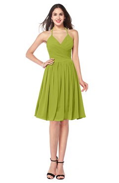 ColsBM Maleah Green Oasis Modern A-line Halter Half Backless Knee Length Ruching Plus Size Bridesmaid Dresses