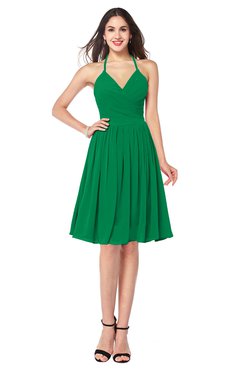 ColsBM Maleah Green Modern A-line Halter Half Backless Knee Length Ruching Plus Size Bridesmaid Dresses