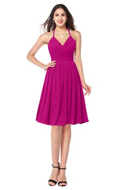 ColsBM Maleah Hot Pink Modern A-line Halter Half Backless Knee Length Ruching Plus Size Bridesmaid Dresses