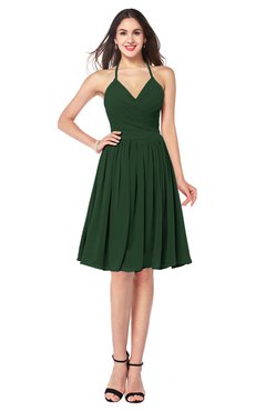 ColsBM Maleah Hunter Green Modern A-line Halter Half Backless Knee Length Ruching Plus Size Bridesmaid Dresses