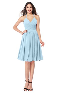 ColsBM Maleah Ice Blue Modern A-line Halter Half Backless Knee Length Ruching Plus Size Bridesmaid Dresses