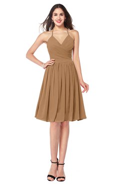ColsBM Maleah Light Brown Modern A-line Halter Half Backless Knee Length Ruching Plus Size Bridesmaid Dresses