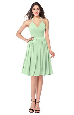 ColsBM Maleah Light Green Modern A-line Halter Half Backless Knee Length Ruching Plus Size Bridesmaid Dresses