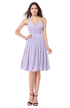ColsBM Maleah Light Purple Modern A-line Halter Half Backless Knee Length Ruching Plus Size Bridesmaid Dresses