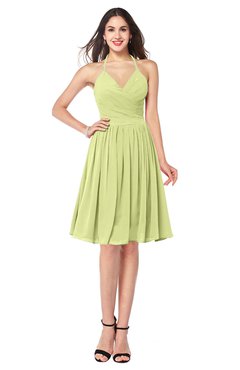 ColsBM Maleah Lime Sherbet Modern A-line Halter Half Backless Knee Length Ruching Plus Size Bridesmaid Dresses