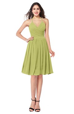 ColsBM Maleah Linden Green Modern A-line Halter Half Backless Knee Length Ruching Plus Size Bridesmaid Dresses