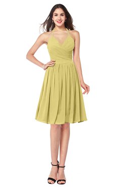 ColsBM Maleah Misted Yellow Modern A-line Halter Half Backless Knee Length Ruching Plus Size Bridesmaid Dresses