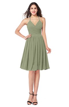 ColsBM Maleah Moss Green Modern A-line Halter Half Backless Knee Length Ruching Plus Size Bridesmaid Dresses