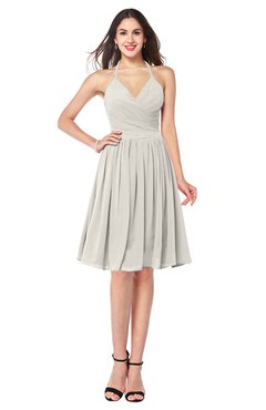ColsBM Maleah Off White Modern A-line Halter Half Backless Knee Length Ruching Plus Size Bridesmaid Dresses