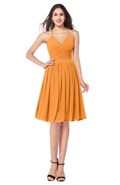 ColsBM Maleah Orange Modern A-line Halter Half Backless Knee Length Ruching Plus Size Bridesmaid Dresses