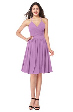 ColsBM Maleah Orchid Modern A-line Halter Half Backless Knee Length Ruching Plus Size Bridesmaid Dresses
