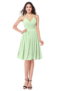 ColsBM Maleah Pale Green Modern A-line Halter Half Backless Knee Length Ruching Plus Size Bridesmaid Dresses