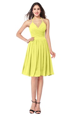 ColsBM Maleah Pale Yellow Modern A-line Halter Half Backless Knee Length Ruching Plus Size Bridesmaid Dresses