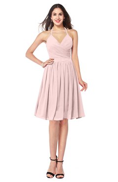 ColsBM Maleah Pastel Pink Modern A-line Halter Half Backless Knee Length Ruching Plus Size Bridesmaid Dresses