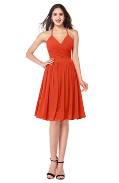 ColsBM Maleah Persimmon Modern A-line Halter Half Backless Knee Length Ruching Plus Size Bridesmaid Dresses