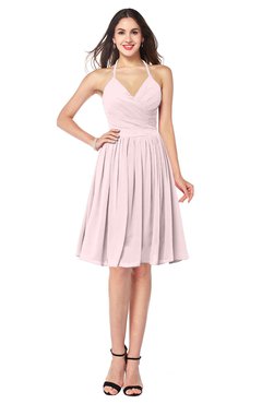 ColsBM Maleah Petal Pink Modern A-line Halter Half Backless Knee Length Ruching Plus Size Bridesmaid Dresses