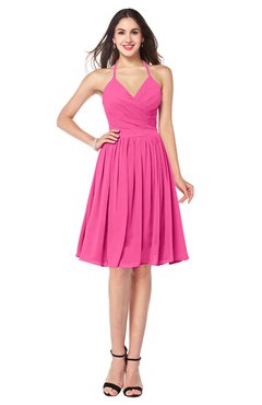 ColsBM Maleah Rose Pink Modern A-line Halter Half Backless Knee Length Ruching Plus Size Bridesmaid Dresses