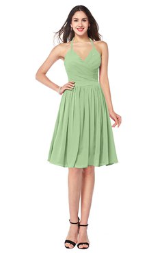 ColsBM Maleah Sage Green Modern A-line Halter Half Backless Knee Length Ruching Plus Size Bridesmaid Dresses