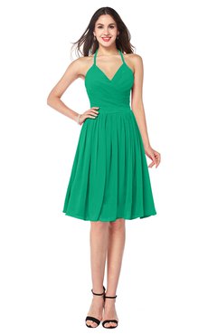 ColsBM Maleah Sea Green Modern A-line Halter Half Backless Knee Length Ruching Plus Size Bridesmaid Dresses