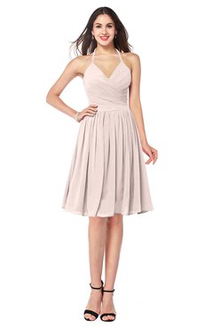 ColsBM Maleah Silver Peony Modern A-line Halter Half Backless Knee Length Ruching Plus Size Bridesmaid Dresses