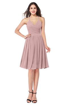 ColsBM Maleah Silver Pink Modern A-line Halter Half Backless Knee Length Ruching Plus Size Bridesmaid Dresses