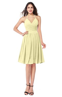 ColsBM Maleah Soft Yellow Modern A-line Halter Half Backless Knee Length Ruching Plus Size Bridesmaid Dresses