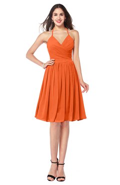 ColsBM Maleah Tangerine Modern A-line Halter Half Backless Knee Length Ruching Plus Size Bridesmaid Dresses