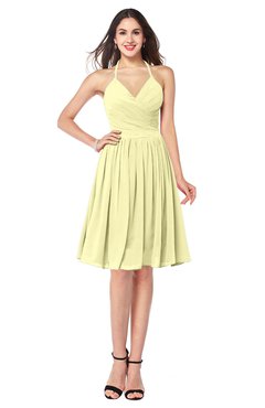ColsBM Maleah Wax Yellow Modern A-line Halter Half Backless Knee Length Ruching Plus Size Bridesmaid Dresses